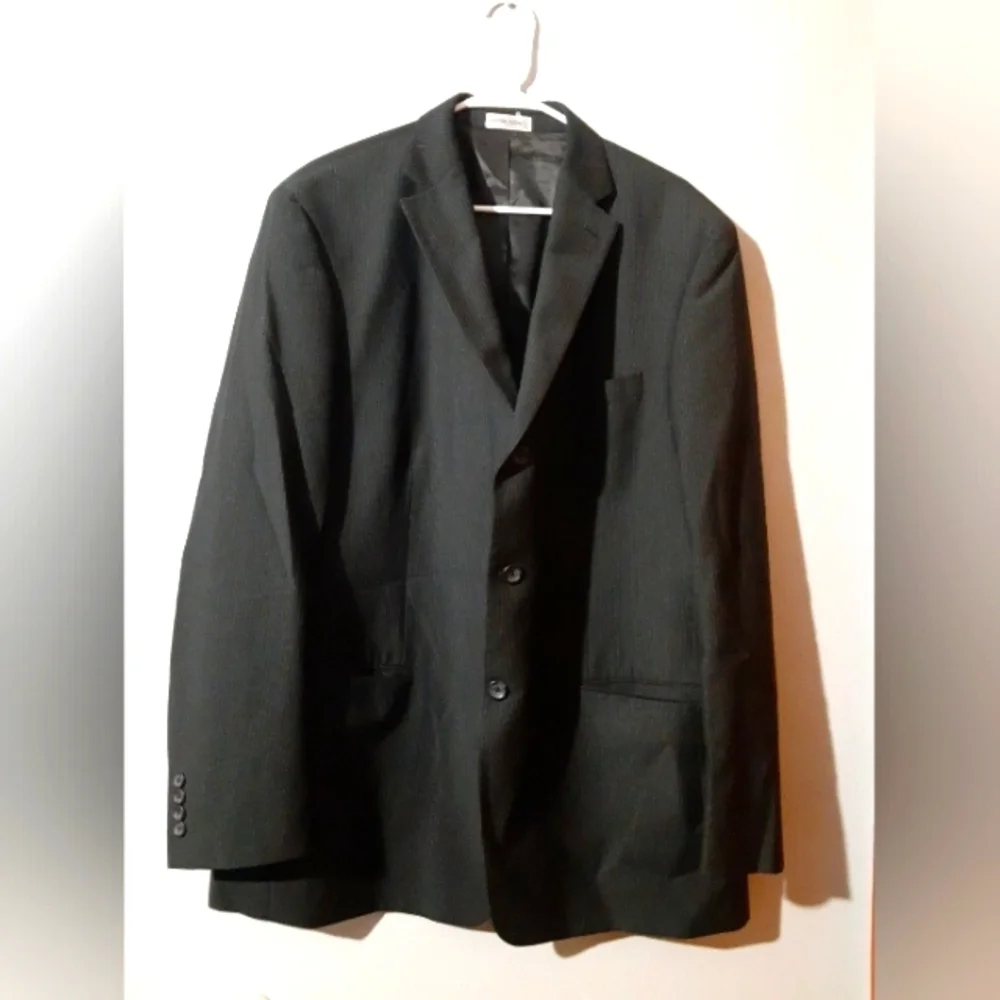 Geoffrey Beene Men's Black Lined Pattern Button Suit Jacket Coat Size 46L